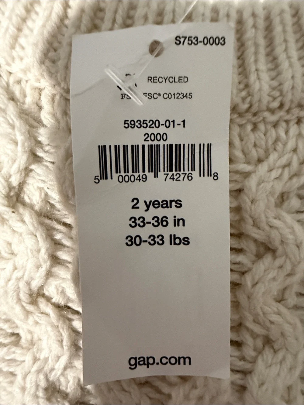 GAP Cream Cable Knit Pullover Sweater